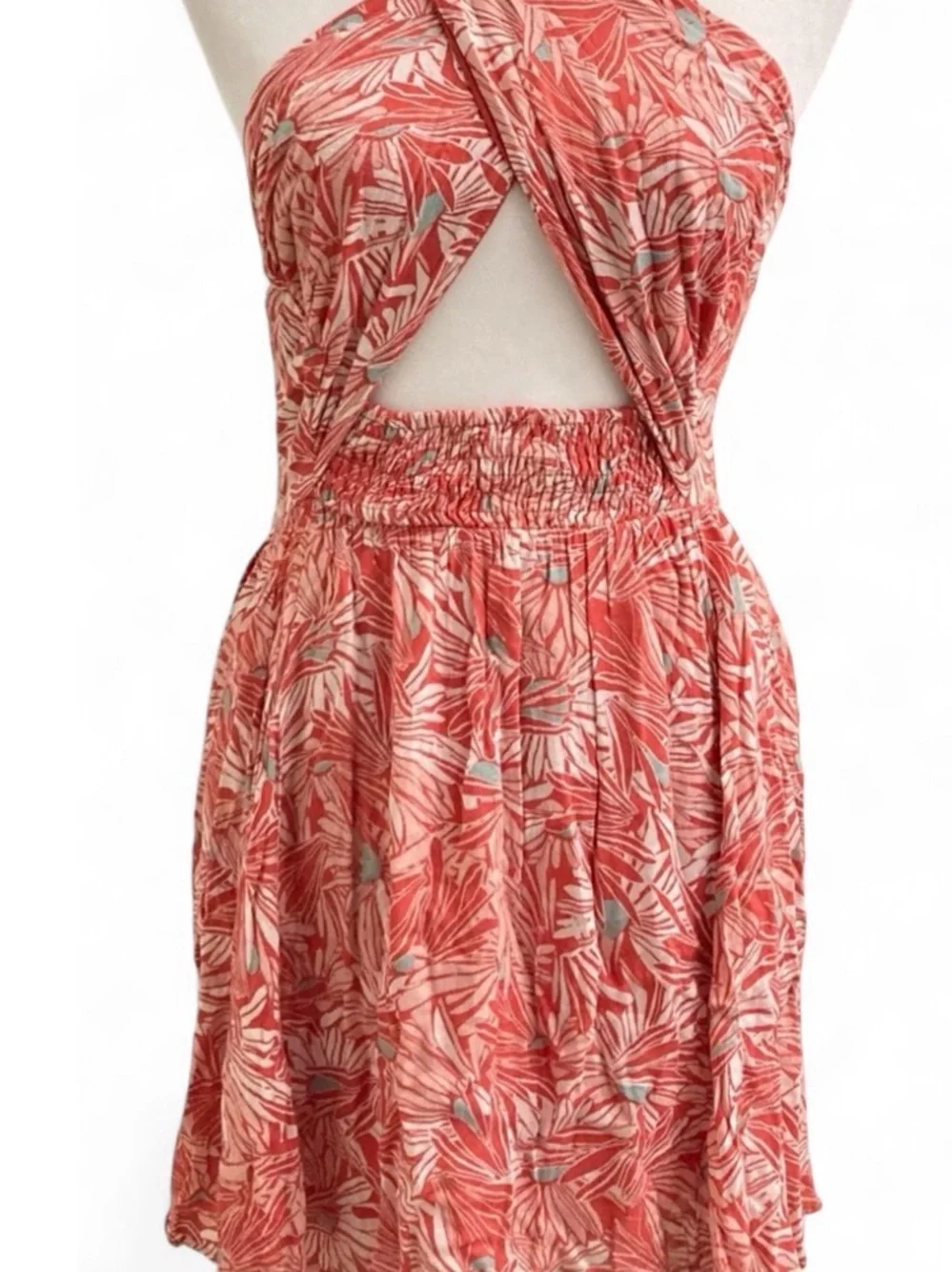 Free People Size S Orange Flower Floral Libby Convertible Halter Mini Dress